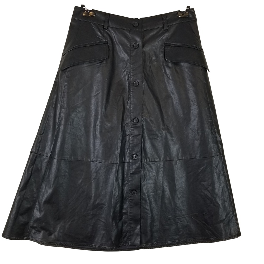 Banana Republic Vegan Leather Button‎ Front Midi Skirt Black 759881-02-1 Mens 6